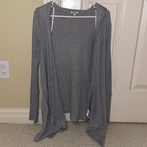 Anthropologie Gray Waffle Knit Cardigan Sweater Hood